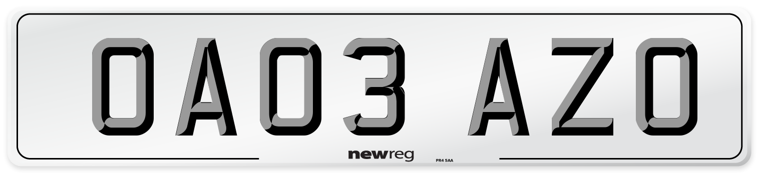 OA03 AZO Number Plate from New Reg